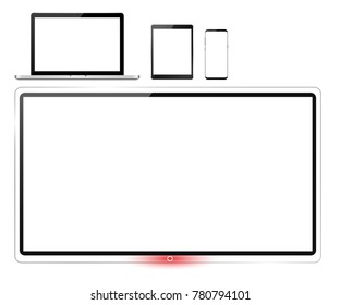Realistic set of monitor, tv screen, laptop, tablet and smartphone - stock vector