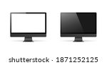 Realistic set of Monitors dark grey color. Realistic monitor with transparent screen vector illustration