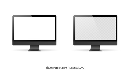 Realistic set of Monitors dark grey color. Realistic monitor with transparent screen vector illustration