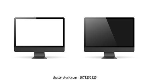 Conjunto realista de monitores de color gris oscuro. Monitor realista con ilustración vectorial de pantalla transparente