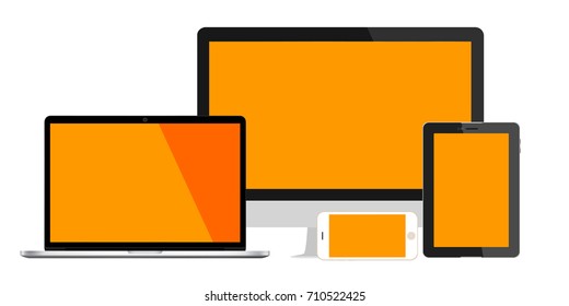 A realistic set of monitors, laptops, tablets, smart phones - vector illustrations Isolate white background.