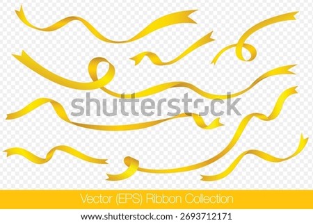 Realistic set of orange ribbons isolated on a transparent background, featuring curved ribbons in different lengths, twists, and shapes. Vector illustration for holiday decorations and graphic project