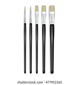 Realistic Set of Paint Brush on White Background Vector