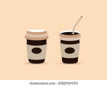 Realistic set paper coffee cups on white background. coffe cups with straws vector mockup - stock vector.