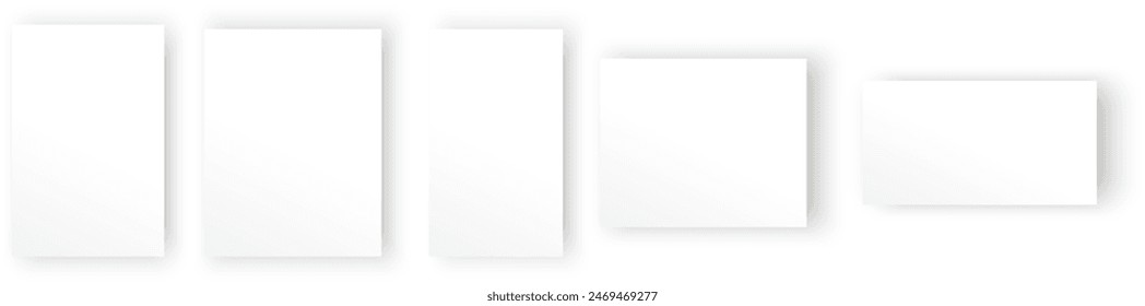 Realistic set of paper mockups. Blank paper letterhead with realistic shadows isolated on transparent background. Vector EPS 10