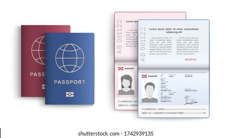 Realistic set of passport. Identity card isolated on white background. Vector illustration