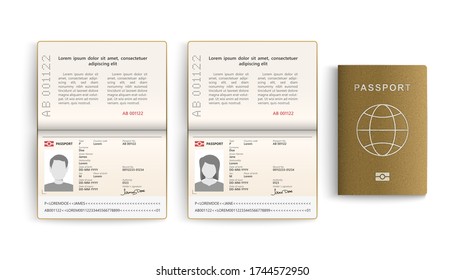 Realistic set of passport. Identity card isolated on white background. Vector illustration