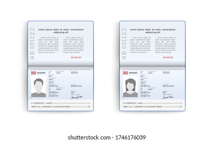 Realistic set of passport. Identity card isolated on white background. Vector illustration