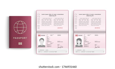 Realistic set of passport. Identity card isolated on white background. Vector illustration