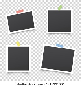 Realistic set of photo frames. Photo frames with shadow on on transparent background - stock vector.