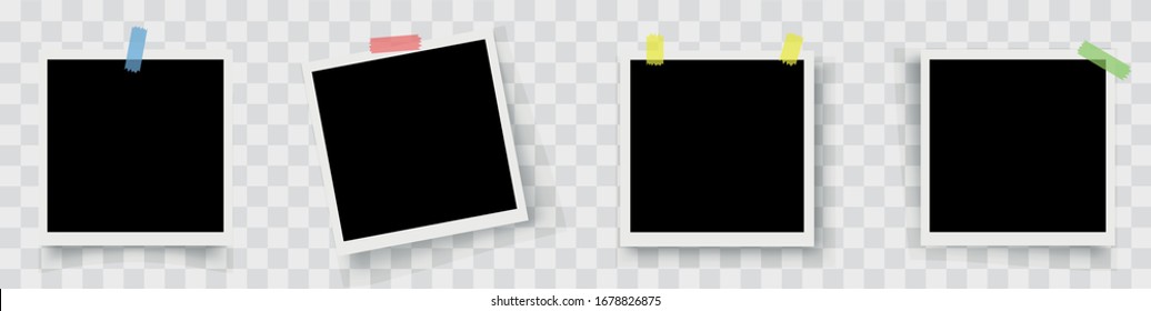 Realistic set of photo frames. Photo frames with shadow on on transparent background - stock vector.