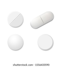 Realistic set pills isolated on white background. Vector illustration. Eps 10.