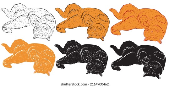 Realistic set playing ginger cat. vector illustration