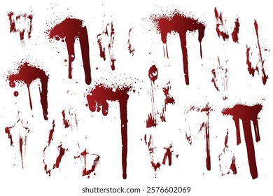 Realistic set of red blood splatter vector. Collection of red blood paint splatter background. Abstract bundle of splatter red color blood background