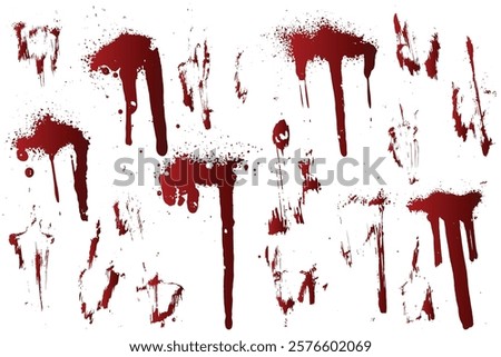 Realistic set of red blood splatter vector. Collection of red blood paint splatter background. Abstract bundle of splatter red color blood background