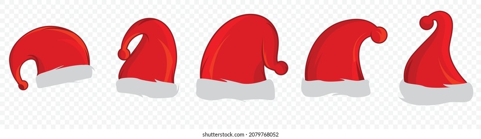Realistic set of red Santa hats. New Year red hat. - stock vector.
