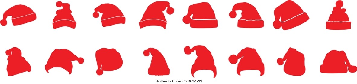 Realistic set of red Santa hats. New Year red hat. - stock vector.	