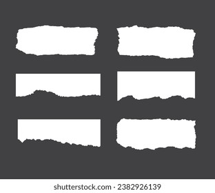 Realistic set of ripped white paper sheets png isolated on transparent background. Vector illustration of torn blank pages with uneven texture edges. Damaged letter, document mockup, newspaper cutout