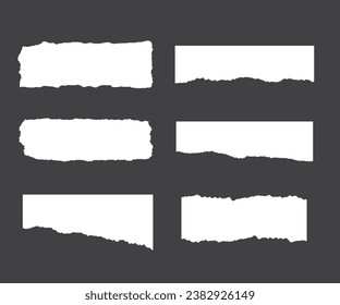 Realistic set of ripped white paper sheets png isolated on transparent background. Vector illustration of torn blank pages with uneven texture edges. Damaged letter, document mockup, newspaper cutout