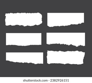 Realistic set of ripped white paper sheets png isolated on transparent background. Vector illustration of torn blank pages with uneven texture edges. Damaged letter, document mockup, newspaper cutout