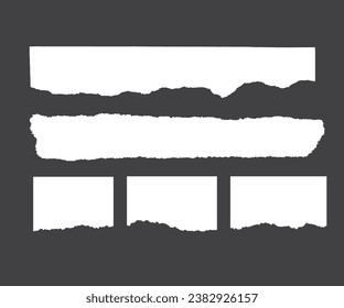 Realistic set of ripped white paper sheets png isolated on transparent background. Vector illustration of torn blank pages with uneven texture edges. Damaged letter, document mockup, newspaper cutout