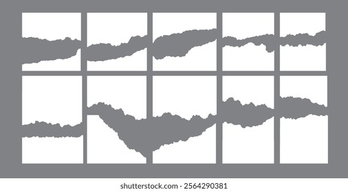 Realistic set of ripped white paper sheets isolated on transparent Texture background