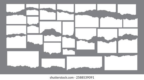 A realistic set of ripped white paper sheets PNG isolated on a transparent texture background	
