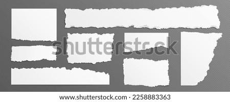 Realistic set of ripped white paper sheets png isolated on transparent background. Vector illustration of torn blank pages with uneven texture edges. Damaged letter, document mockup, newspaper cutout Foto d'archivio © 