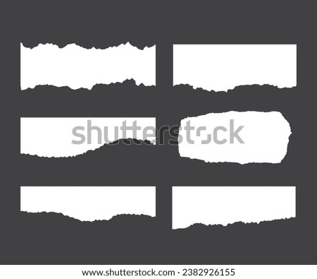Realistic set of ripped white paper sheets png isolated on transparent background. Vector illustration of torn blank pages with uneven texture edges. Damaged letter, document mockup, newspaper cutout