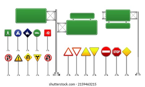 Realistic set of road signs, set of street 

sign, green traffic sign.
