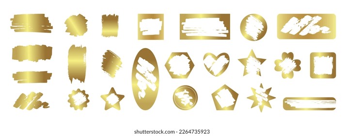 Realistic set of shiny golden blots and scratch card effects grunge texture on white background isolated vector illustration