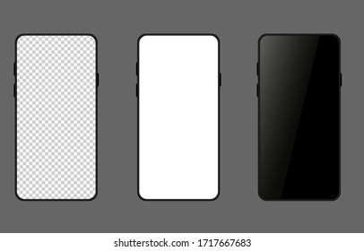 Realistic set  Smartphone Black, White And Transparent Screen Display isolated on gray background. Vector illustration EPS 10