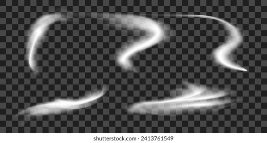 Realistische Schneerouten fließen. Kalter Wind, Schnee wirl. Realistische 3D-Vektorgrafik einzeln auf transparentem Hintergrund.