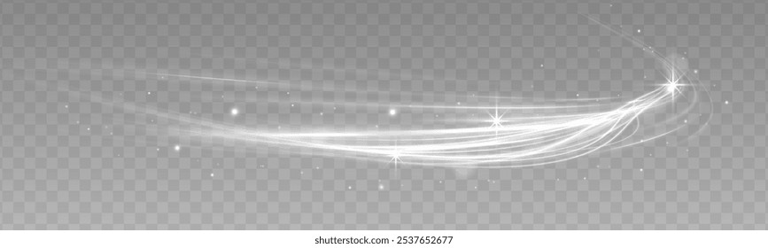 Realistic set of snow storm or wind swirls isolated on transparent background. Light white bright white line swirl effect.	
