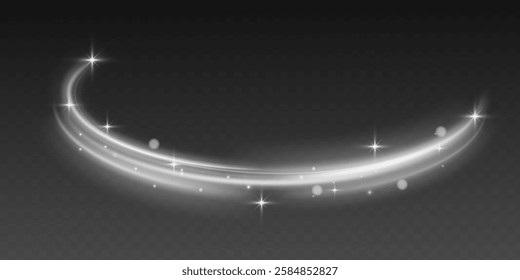 Realistic set of snow storm or wind swirls isolated on transparent background. Vector illustration of white spiral, wave, curve vortex effect.