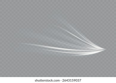 Conjunto realista de tormenta de nieve o remolinos de viento aislados sobre fondo transparente. Líneas blancas dinámicas con efecto luminoso.
