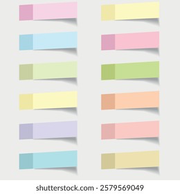 Realistic set of stickers of different colors. Collection of vector classic paper adhesive stickers on a white background	