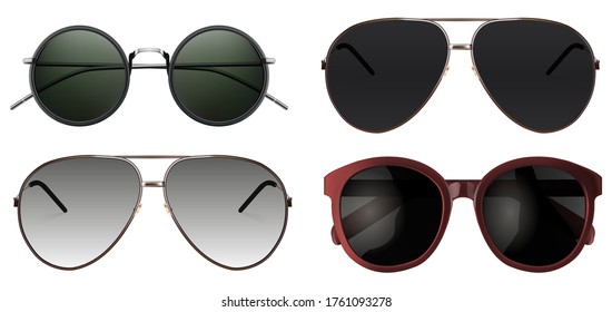 Realistic set of sunglasses isolated on white background. Vector illustration