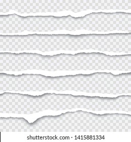 Conjunto realista de bordes de papel rotos con sombra sobre fondo transparente - vector de stock.