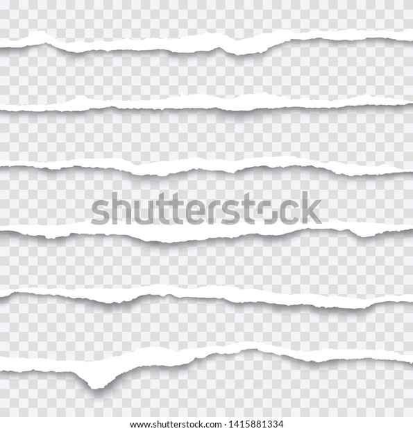 Realistic set torn paper edges with shadow on\
transparent background - stock\
vector.