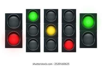 Realistische Ampel einzeln auf weißem Hintergrund mit zwei und drei Farben.