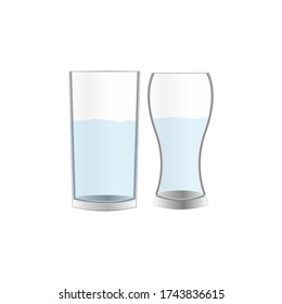 Conjunto realista de dos cristales con ilustración de diseño de vectores de agua
