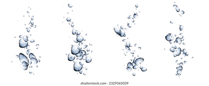 Realistic set of underwater bubbles splash isolated on transparent background. Vector illustration of fizzy beverage texture, laundry detergent effect, air drops, boiling water, effervescent drink