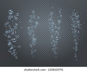 Realistic set of underwater fizzy streams consisting of ascending air bubbles isolated on transparent background vector illustration