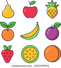 Realistic set of various kinds of fruits with orange, kiwi, pear, lemon, grapes, strawberries, currants, peach, lime, grapefruit, applе, isolated on transparent background, 3d vector illustration