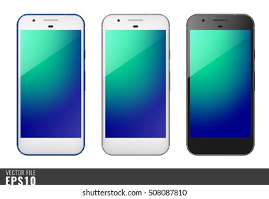 Ilustración vectorial realista burla de la generación moderna de smartphones de google pixel. Aislada en fondo blanco, transparente, en capas, simplemente poner la imagen en la capa de contenido. Escalar imagen vectorial.