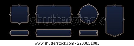 Realistic set of vintage avatar frames and game buttons isolated on black background. Vector illustration of art deco style borders for rpg interface design. Square, rectangular, round royal signs [[stock_photo]] © 