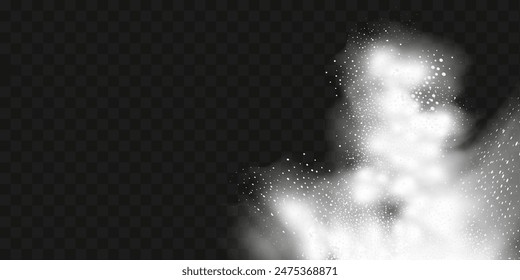A realistic set of white clouds of flour, sugar, washing powder. An explosion of snow dust in the air. A splash of ice crystals in a white blizzard cloud.