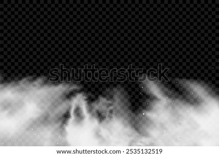 A realistic set of white clouds of flour, sugar, washing powder. An explosion of snow dust in the air. A splash of ice crystals in a white blizzard cloud.