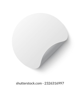 Empaquetadores adhesivos de papel blanco redondo realistas se burlan con esquina curvada y sombra. Pegatina blanca redonda sobre fondo blanco - vector de material.